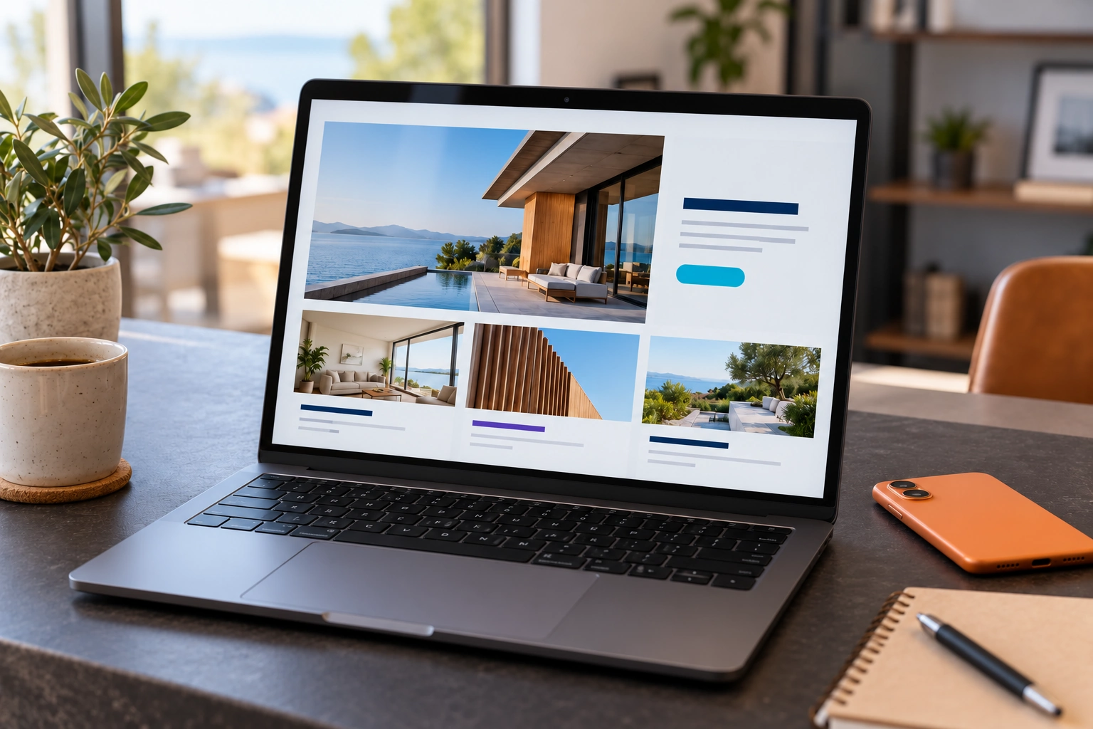 Exemplo de site profissional apresentado em um notebook moderno