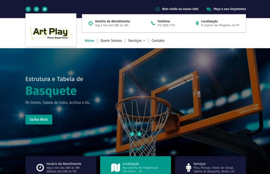 Site desenvolvido para Art Play Pisos Esportivos