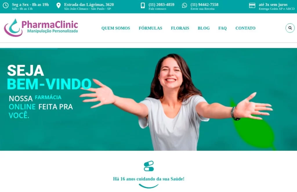 Site desenvolvido para PharmaClinic Manipulação Personalizada